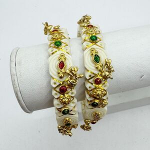 Traditional Indian Bridal Bangle Bracelets White Gold  Colorful Accents Set If 2